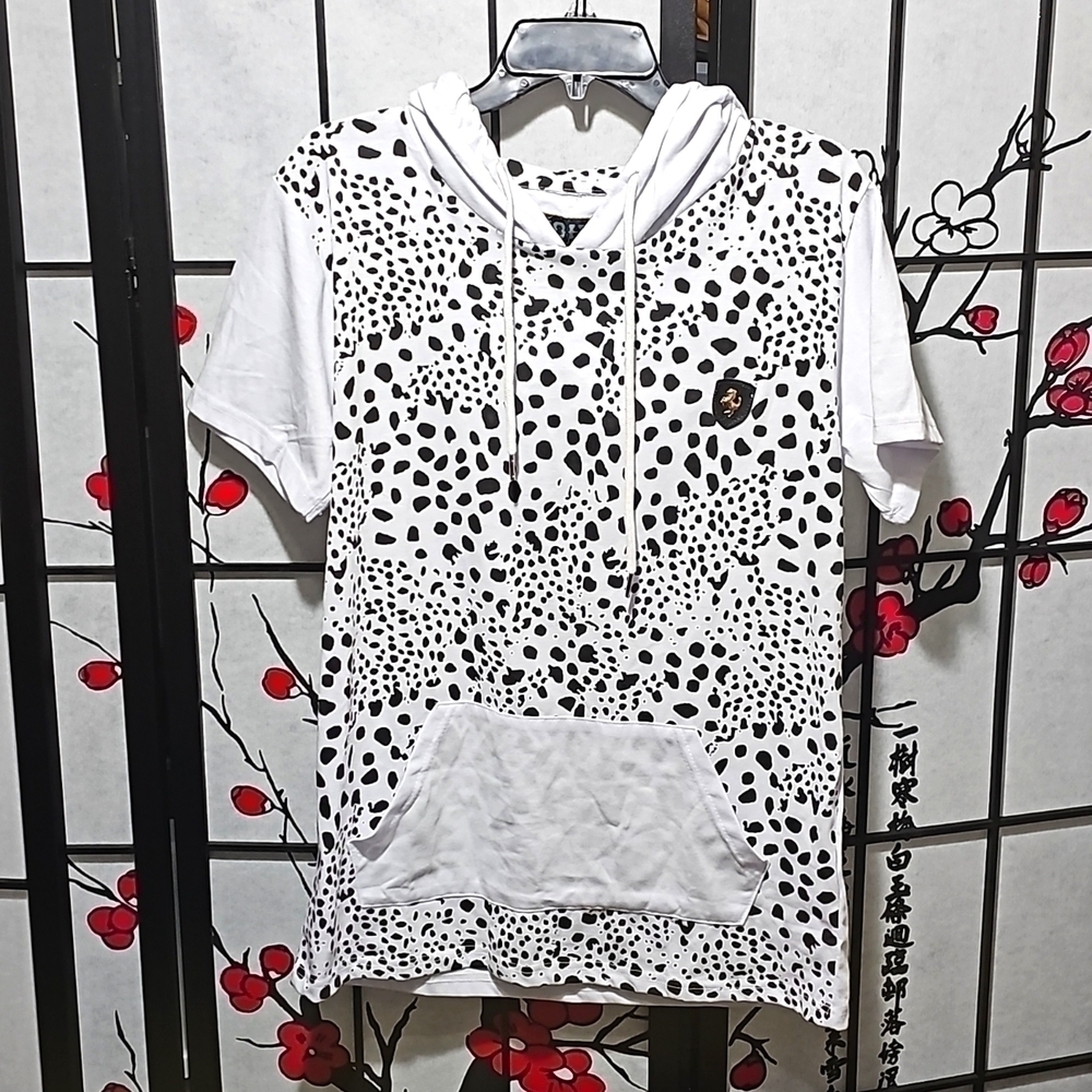 Toku‎ Animal Print Kangaroo Pocket Short Sleeve Hoodie Shirt Size Medium …